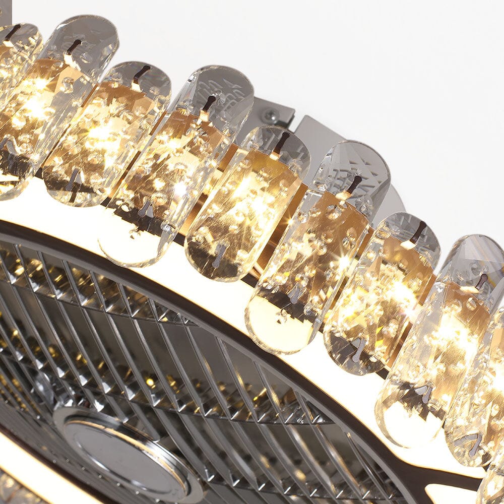 Round Crystal Flush Mount LED Ceiling Fan Light Ceiling Fans Living and Home