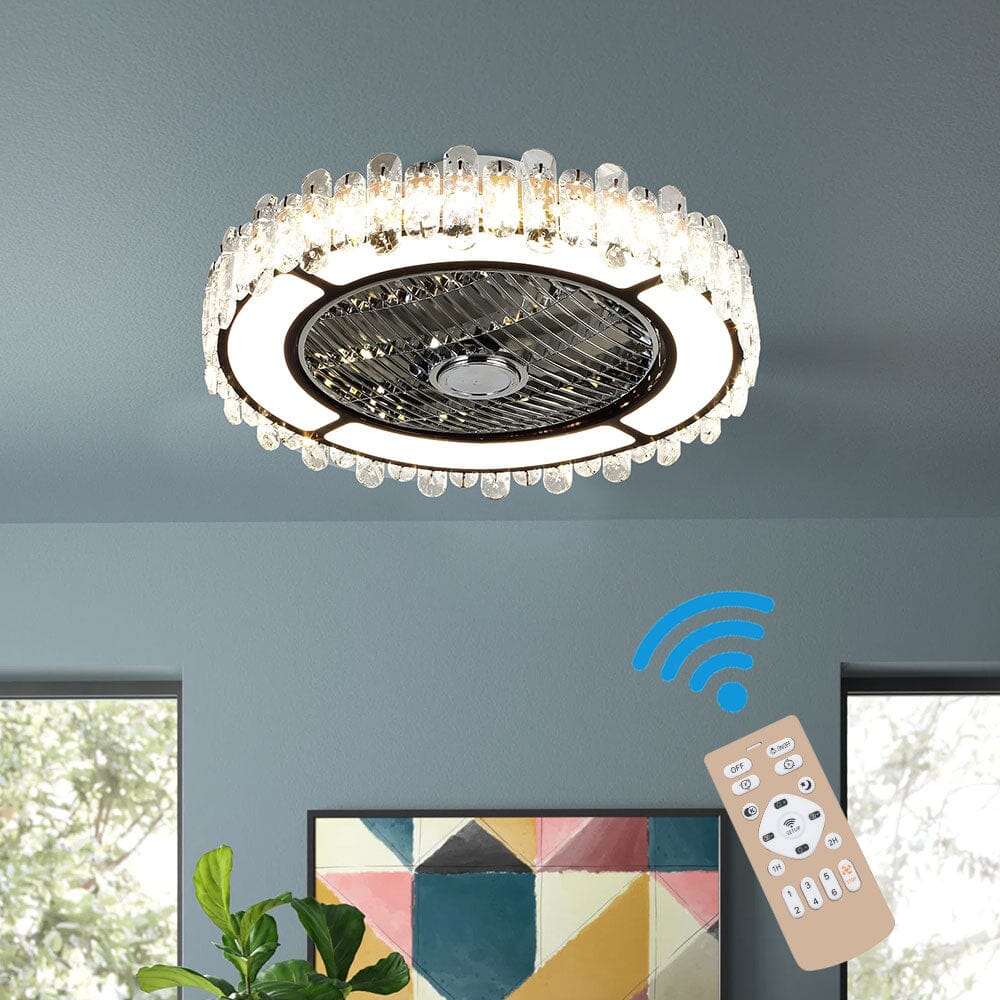 Round Crystal Flush Mount LED Ceiling Fan Light Ceiling Fans Living and Home