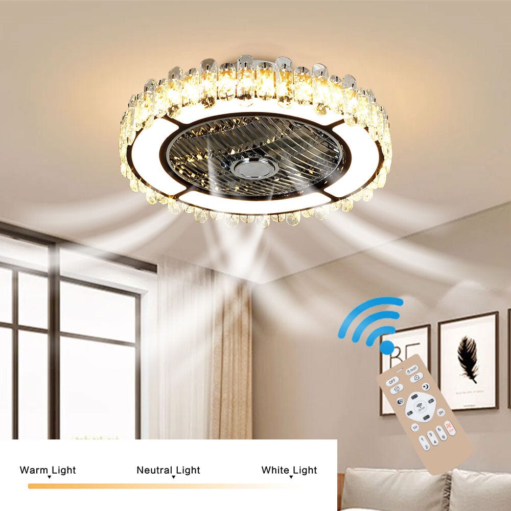 Round Crystal Flush Mount LED Ceiling Fan Light Ceiling Fans Living and Home