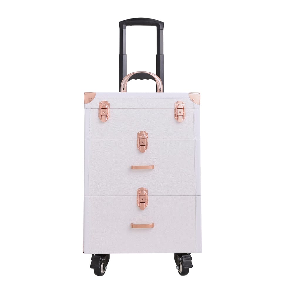 White/Green 3 in 1 Professional Cosmetic Trolley Case Makeup Box on Wheels Makeup Organizers Living and Home