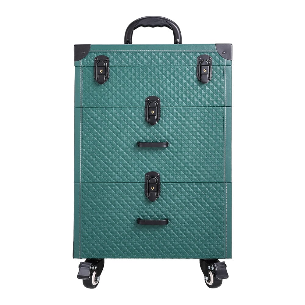 White/Green 3 in 1 Professional Cosmetic Trolley Case Makeup Box on Wheels Makeup Organizers Living and Home