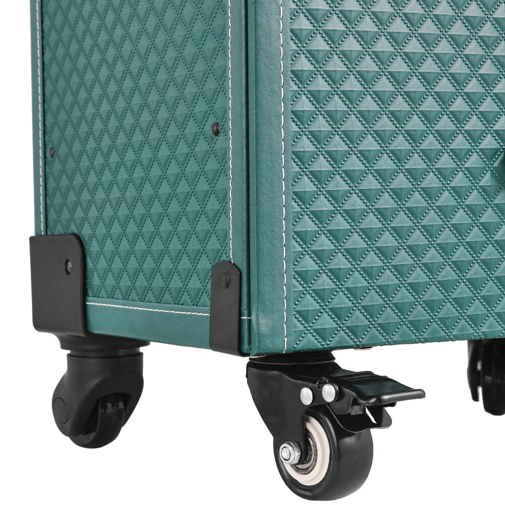 White/Green 3 in 1 Professional Cosmetic Trolley Case Makeup Box on Wheels Makeup Organizers Living and Home