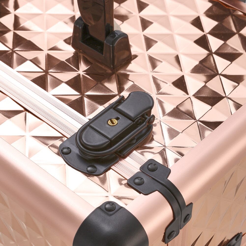 3 in 1 Large Rose Gold Cosmetic Trolley Case on Wheels with 2 Drawers Makeup Organizers Living and Home