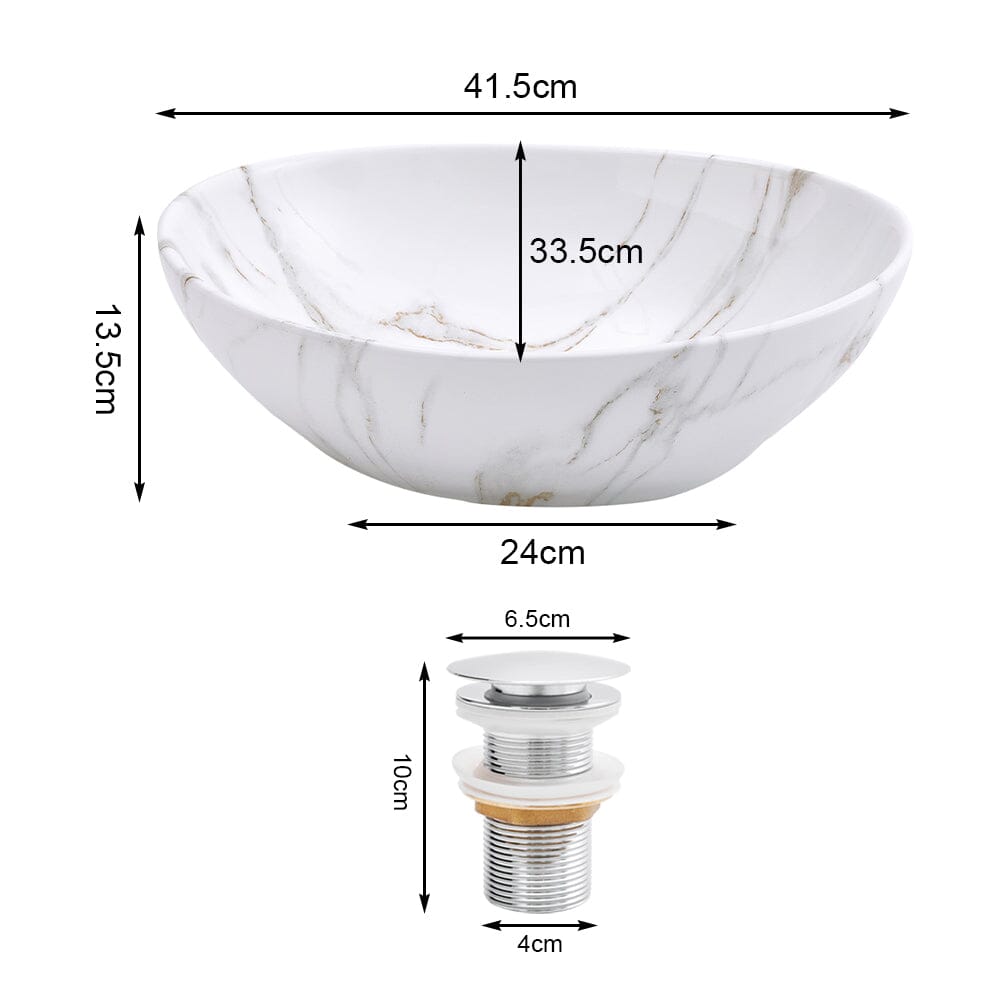 41.5cm W x 13.5cm D White Oval Marble Vessel Bathroom Sink Bathroom Sinks Living and Home