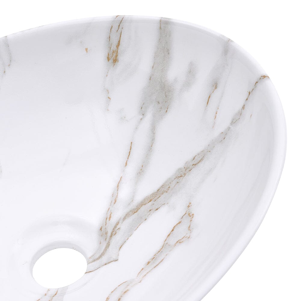 41.5cm W x 13.5cm D White Oval Marble Vessel Bathroom Sink Bathroom Sinks Living and Home