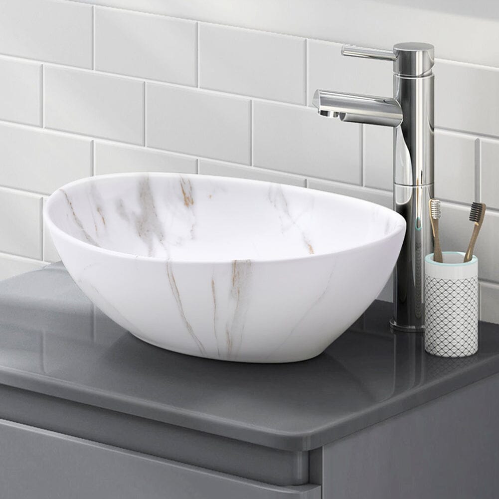 41.5cm W x 13.5cm D White Oval Marble Vessel Bathroom Sink Bathroom Sinks Living and Home