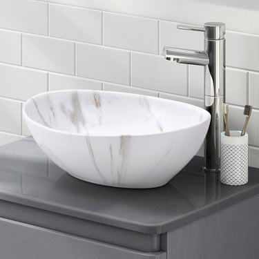 41.5cm W x 13.5cm D White Oval Marble Vessel Bathroom Sink Bathroom Sinks Living and Home