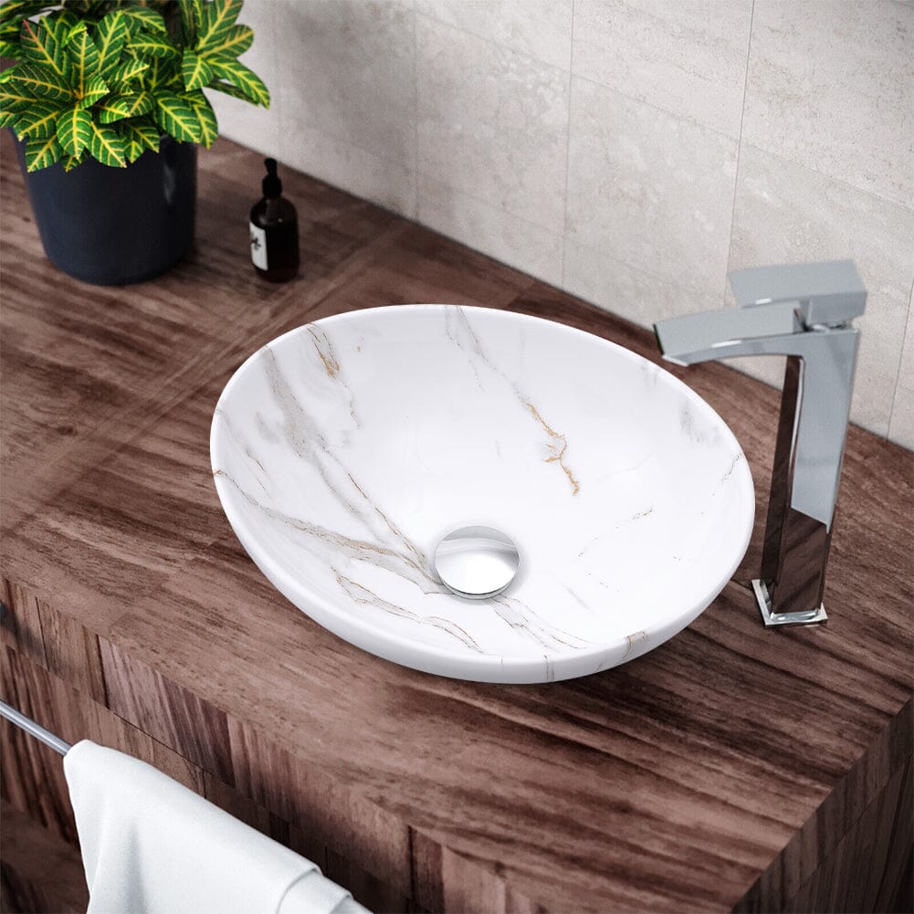 41.5cm W x 13.5cm D White Oval Marble Vessel Bathroom Sink Bathroom Sinks Living and Home