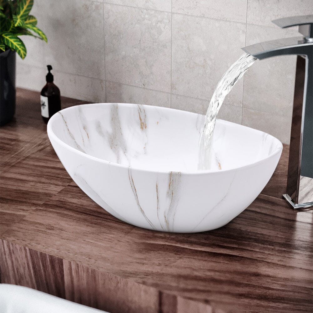 41.5cm W x 13.5cm D White Oval Marble Vessel Bathroom Sink Bathroom Sinks Living and Home