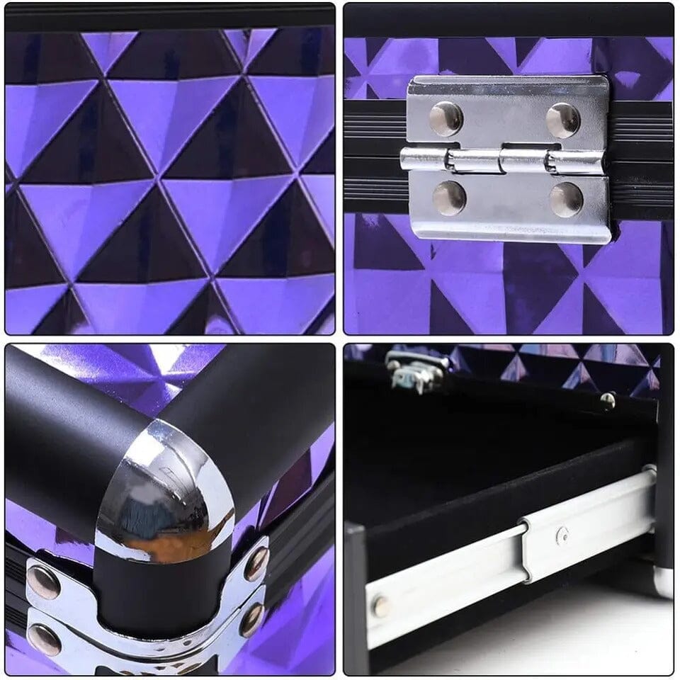 2in1 Purple Diamond Pattern Makeup Case with Mirror Makeup Organizers Living and Home