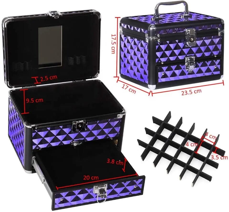 2in1 Purple Diamond Pattern Makeup Case with Mirror Makeup Organizers Living and Home