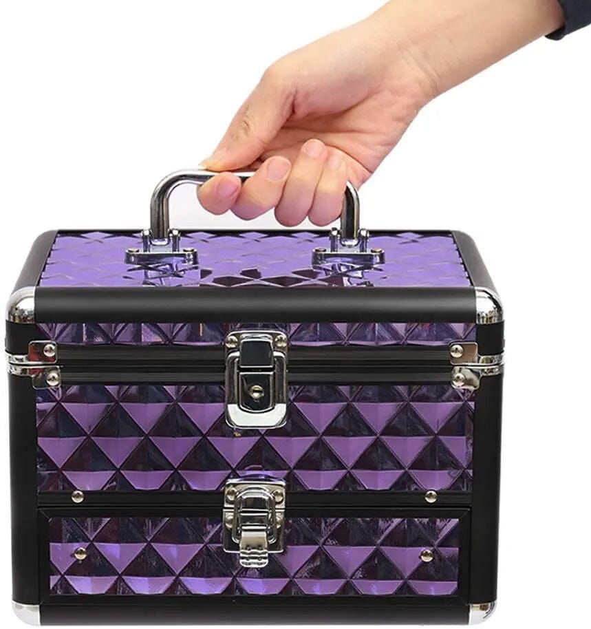 2in1 Purple Diamond Pattern Makeup Case with Mirror Makeup Organizers Living and Home