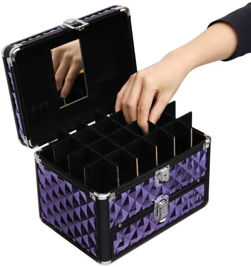 2in1 Purple Diamond Pattern Makeup Case with Mirror Makeup Organizers Living and Home