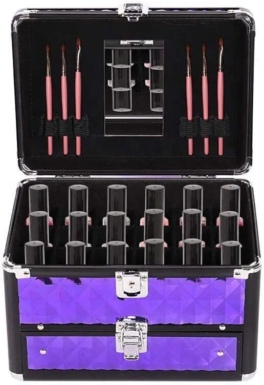 2in1 Purple Diamond Pattern Makeup Case with Mirror Makeup Organizers Living and Home