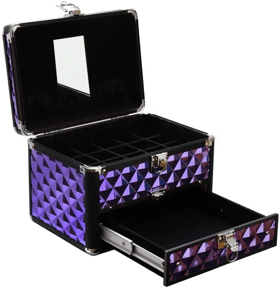 2in1 Purple Diamond Pattern Makeup Case with Mirror Makeup Organizers Living and Home