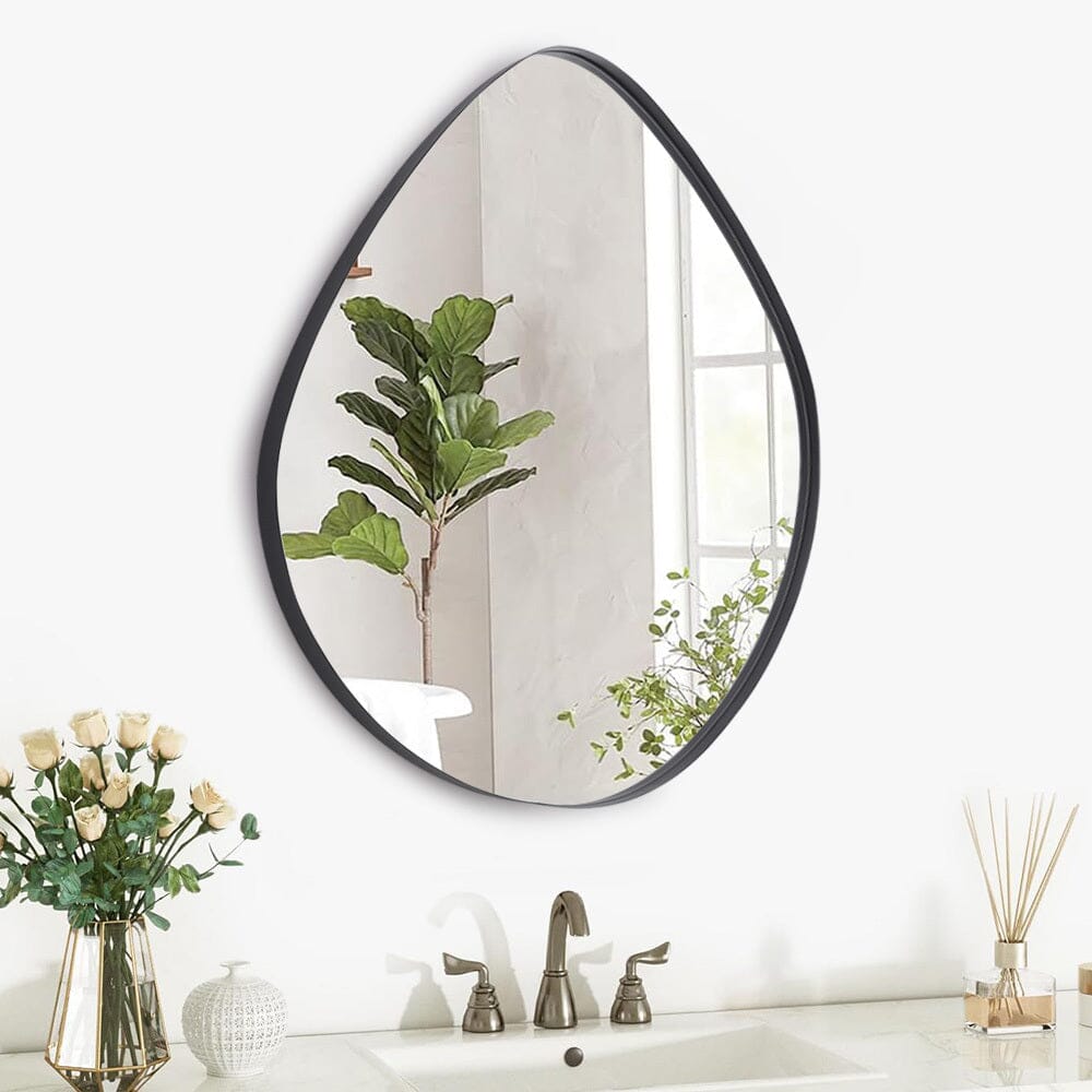 Premium Irregular-Shaped Bathroom Mirror with Black Iron Frame Living and Home
