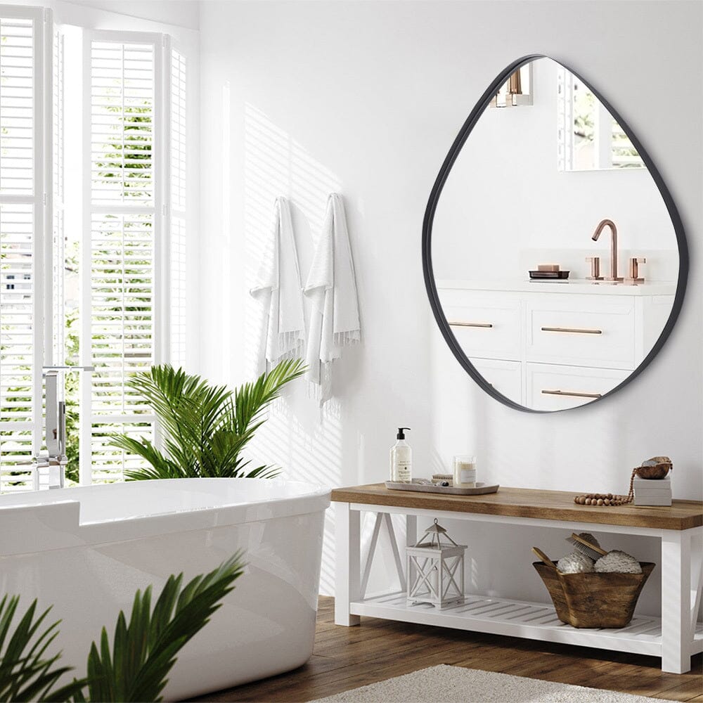 Premium Irregular-Shaped Bathroom Mirror with Black Iron Frame Living and Home