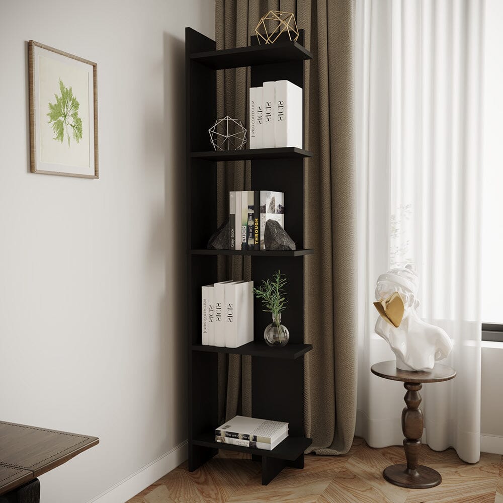 5 Tier Bookshelf Shelf Storage Shelving Unit Corner Rack Display Stand Shelves & Racks Living and Home Black