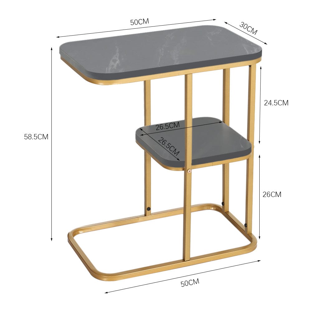 Stylish C-Shaped Two-Tier Side Table with Black Stone Pattern Living and Home