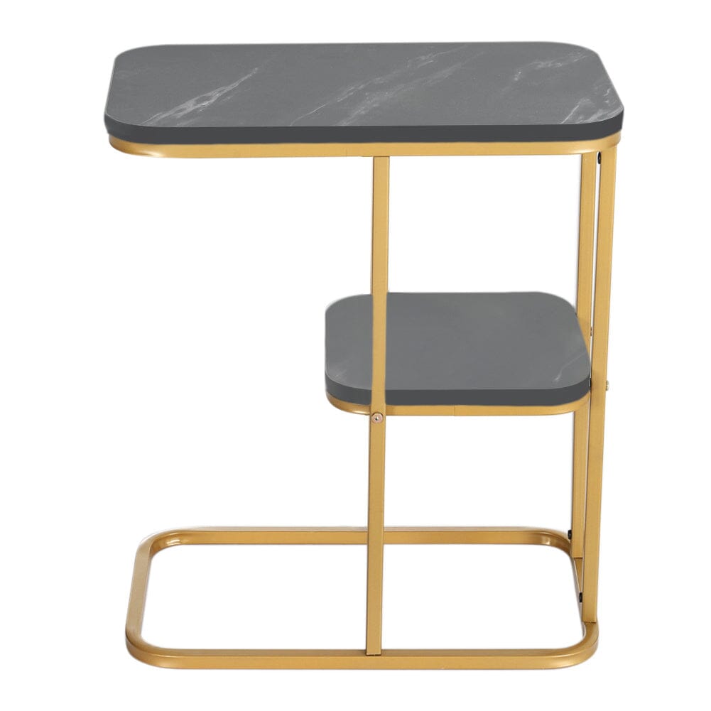 Stylish C-Shaped Two-Tier Side Table with Black Stone Pattern Living and Home