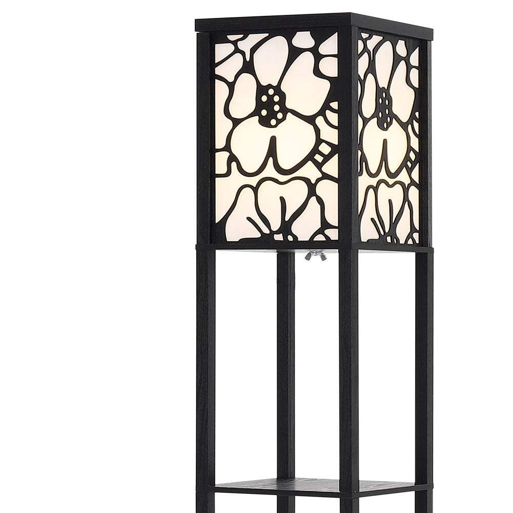 Brown Floor Lamp with Flower Linen Shade 3 Layers Indoor Towered Lamp Floorlamp Living and Home