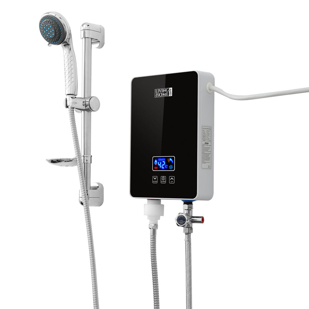6kW Tankless Electric Water Heater with Shower Head Digital Temperature Display Water Heaters Living and Home