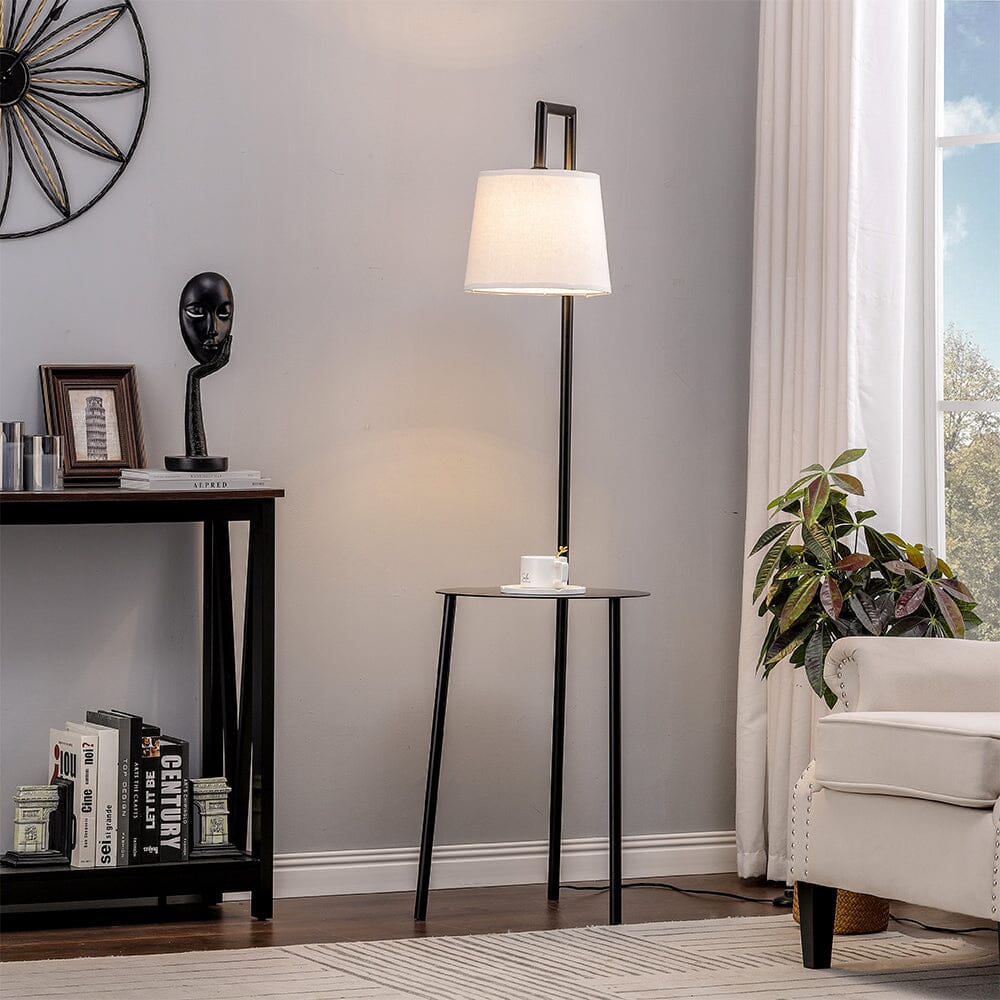 150cm H Metal Tray Table Floor Lamp with Linen Lampshade Floor Lamps Living and Home