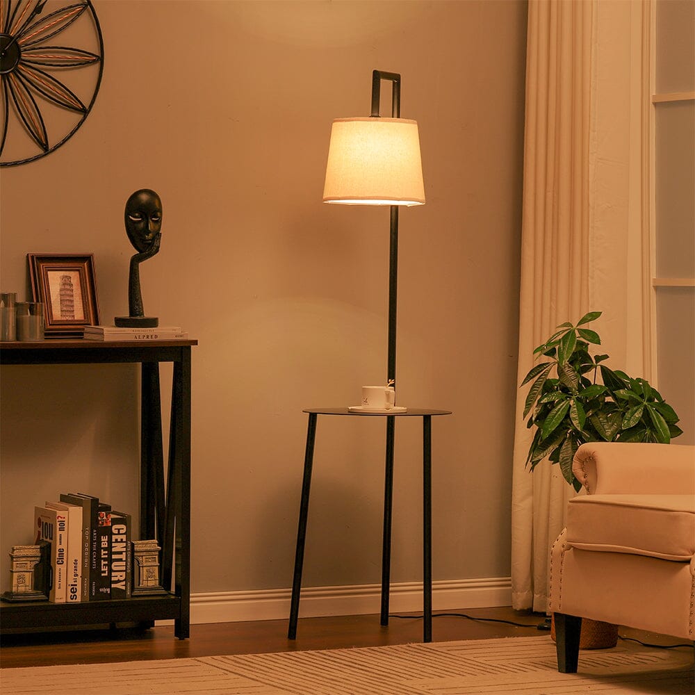 150cm H Metal Tray Table Floor Lamp with Linen Lampshade Floor Lamps Living and Home