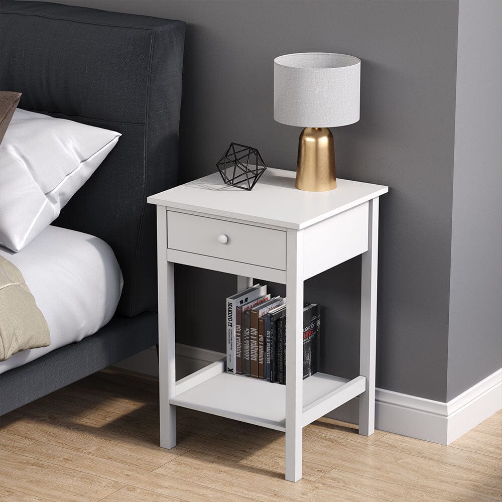 Elegant White Side Table with Eco-Friendly Design and Drawer Living and Home