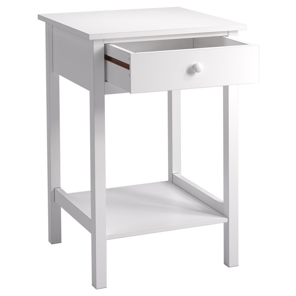 Elegant White Side Table with Eco-Friendly Design and Drawer Living and Home