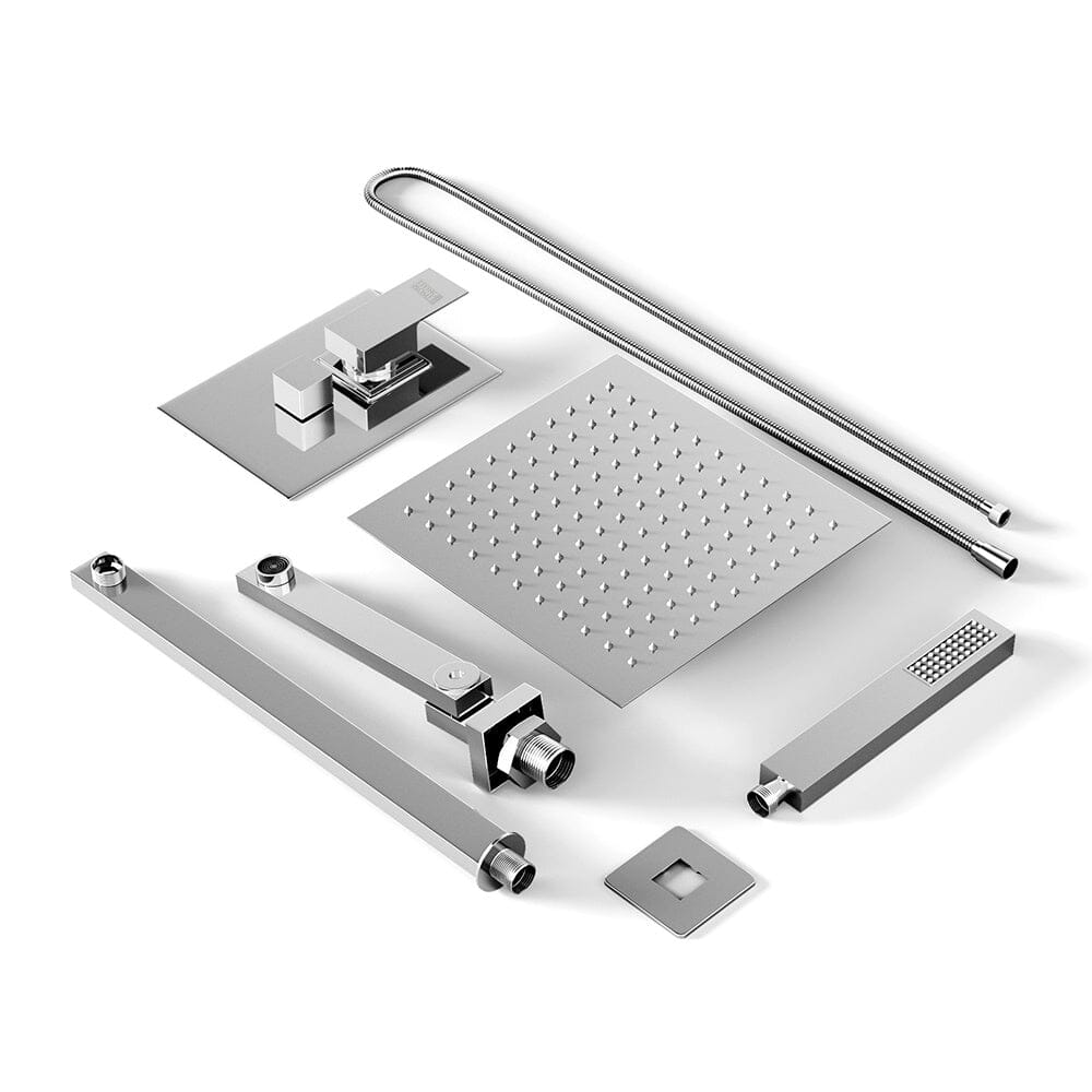 Sliver/Black Chrome Plated Square Concealed Showerhead and Handshower Mixer Set Shower Systems Living and Home