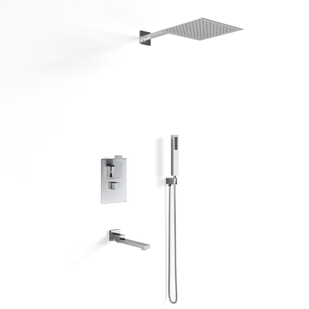 Sliver/Black Chrome Plated Square Concealed Showerhead and Handshower Mixer Set Shower Systems Living and Home