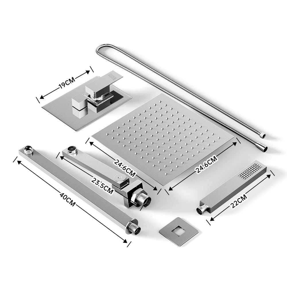 Sliver/Black Chrome Plated Square Concealed Showerhead and Handshower Mixer Set Shower Systems Living and Home