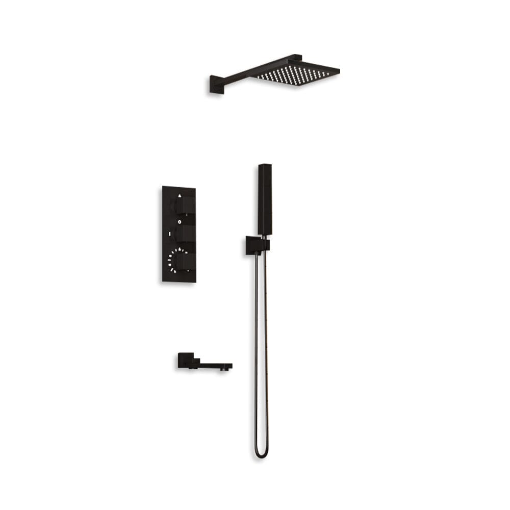 Chrome Square/Round Thermostatic Handshower and Showerhead Mixer Set Shower Systems Living and Home