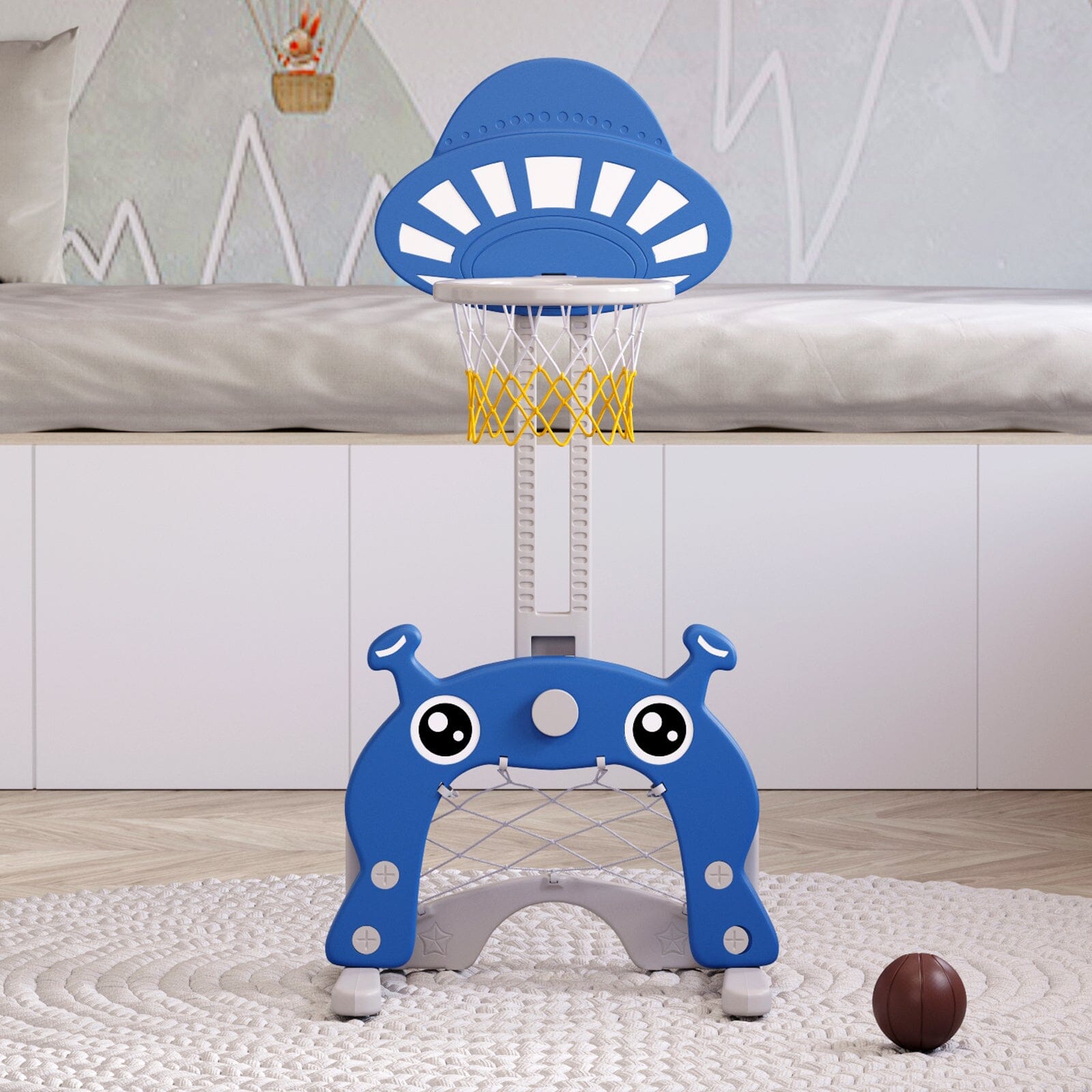 2-in-1 Adjustable Kids Basketball Hoop with Football Goal Kids Basketball Hoops Living and Home
