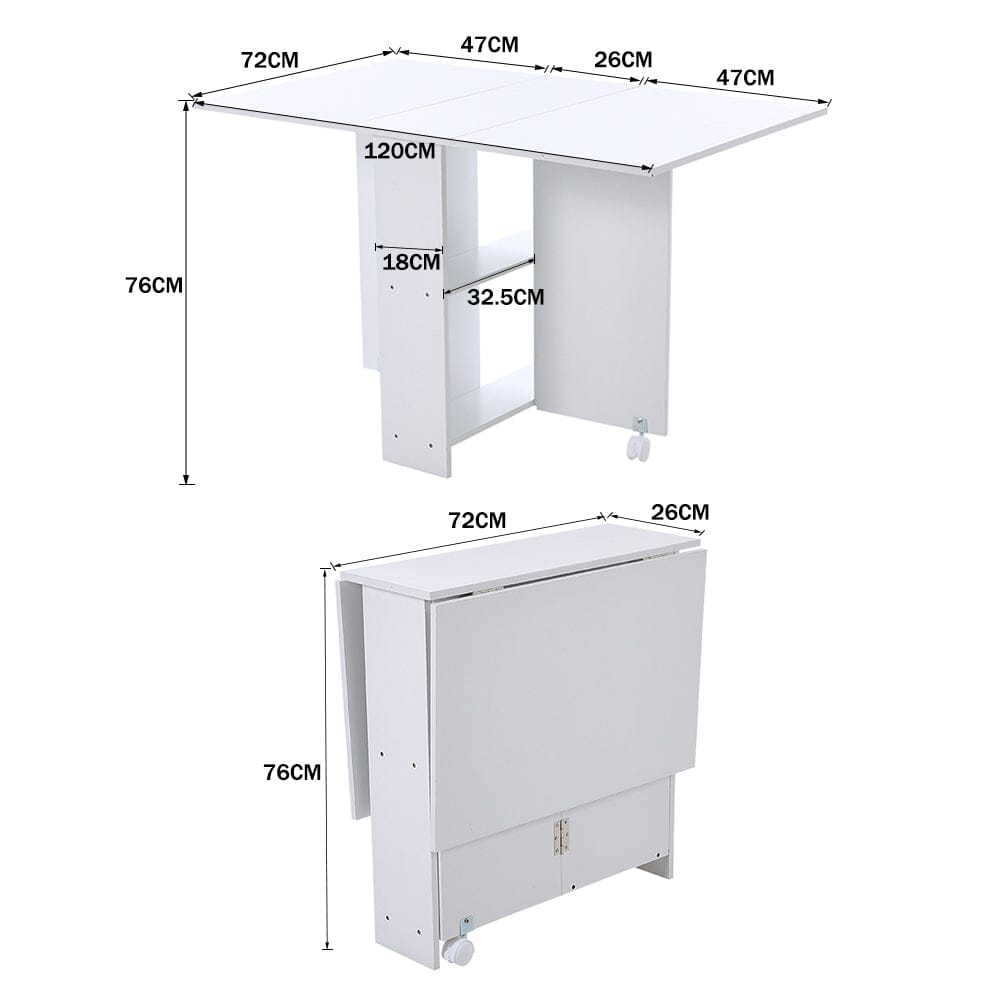 3ft W Multifunctional Folding Dining Table for Small Spaces with 2-tier Shelves Dining Tables Living and Home