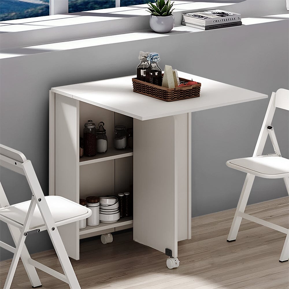 3ft W Multifunctional Folding Dining Table for Small Spaces with 2-tier Shelves Dining Tables Living and Home