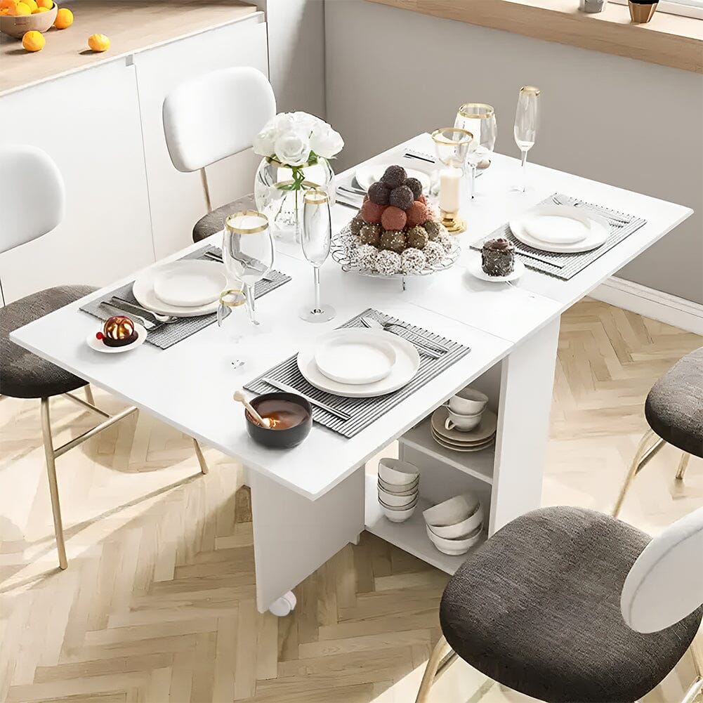 3ft W Multifunctional Folding Dining Table for Small Spaces with 2-tier Shelves Dining Tables Living and Home