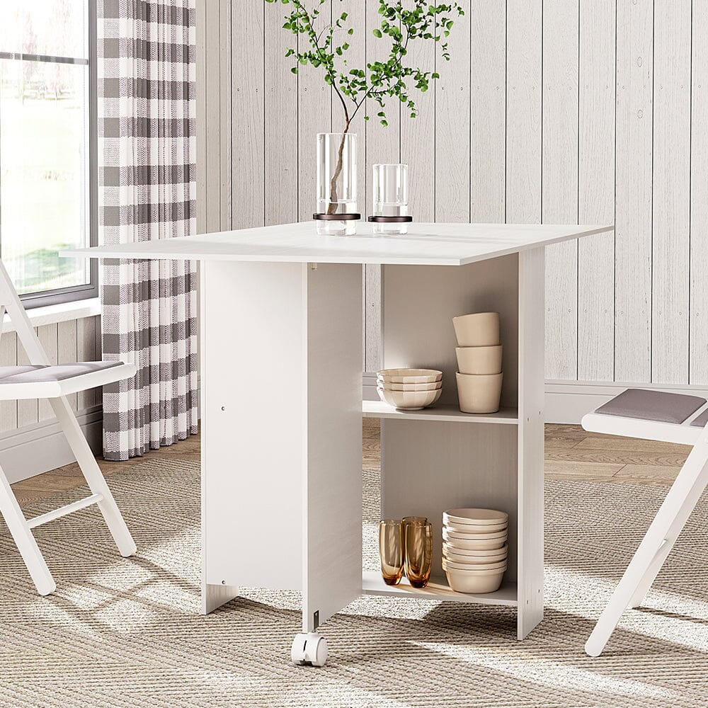 3ft W Multifunctional Folding Dining Table for Small Spaces with 2-tier Shelves Dining Tables Living and Home