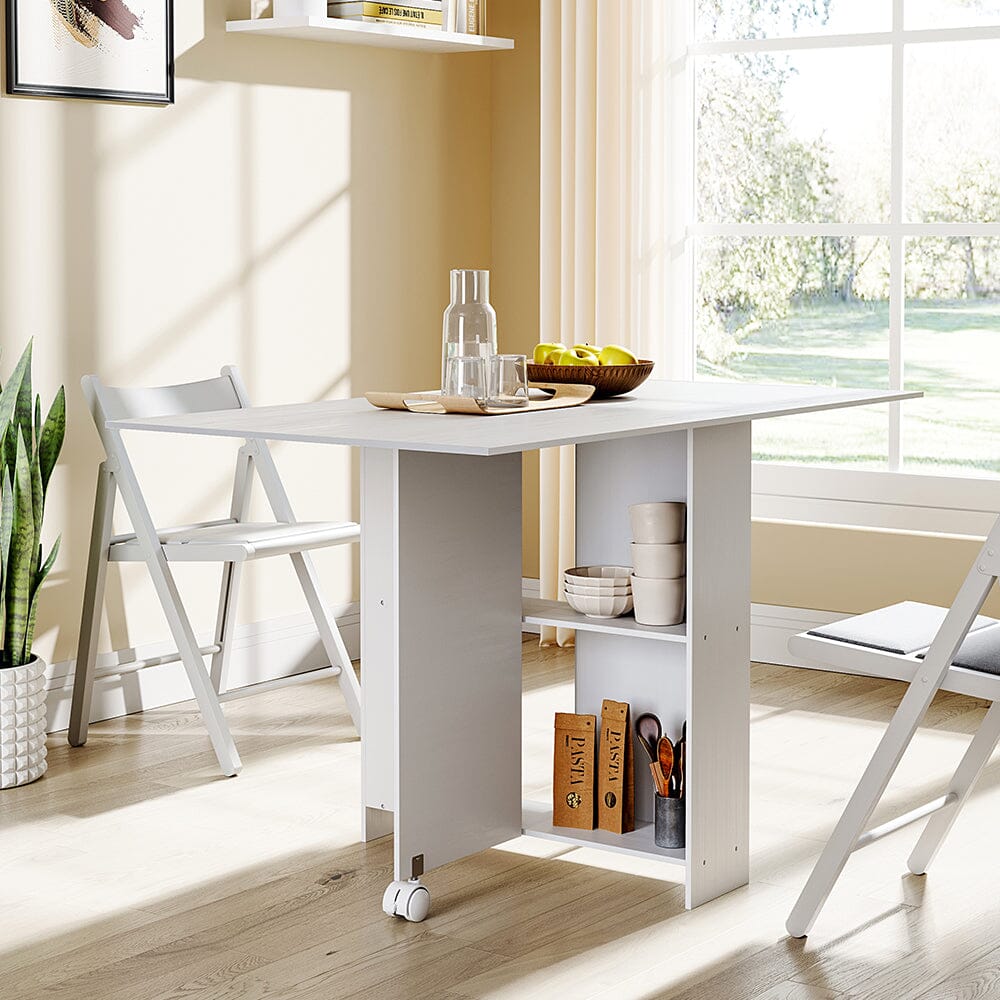3ft W Multifunctional Folding Dining Table for Small Spaces with 2-tier Shelves Dining Tables Living and Home