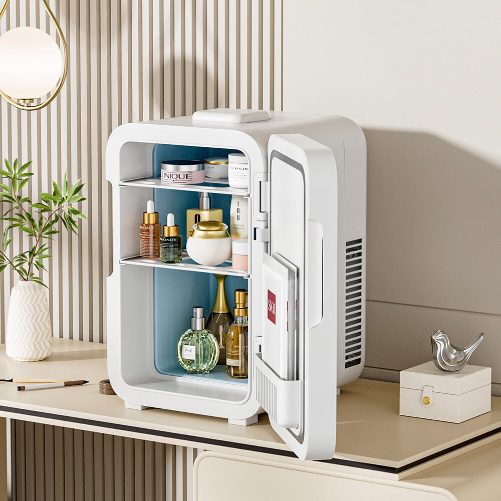 White 12L Mini Makeup Storage Fridge with LED Mirror Door Makeup Organizers Living and Home