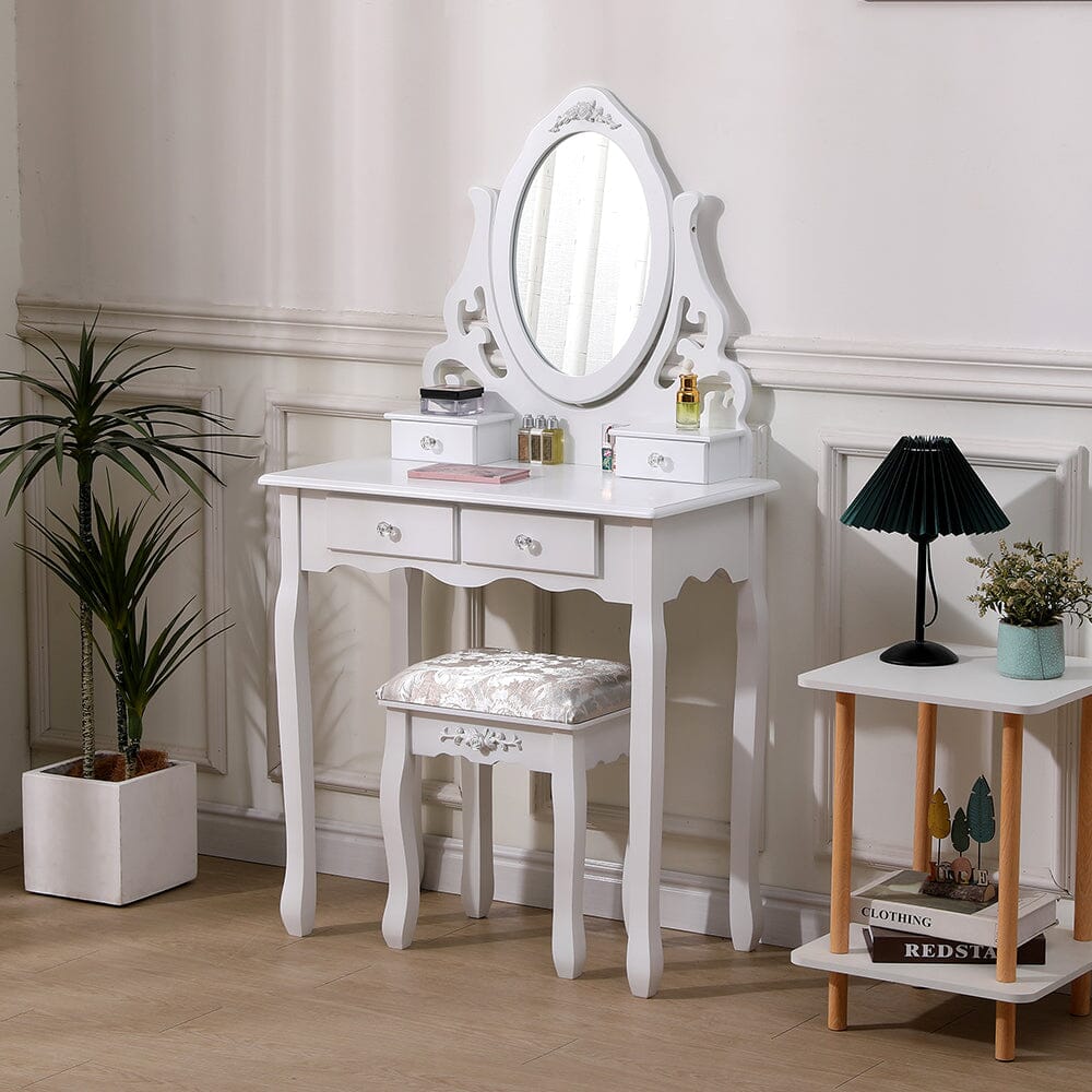 75cm W White Makeup Vanity Desk with Mirror and Stool Dressing Tables Living and Home