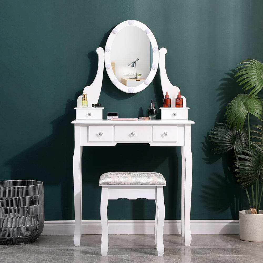 141.5cm H Lighted Makeup Vanity Desk with Mirror and Stool Dressing Tables Living and Home