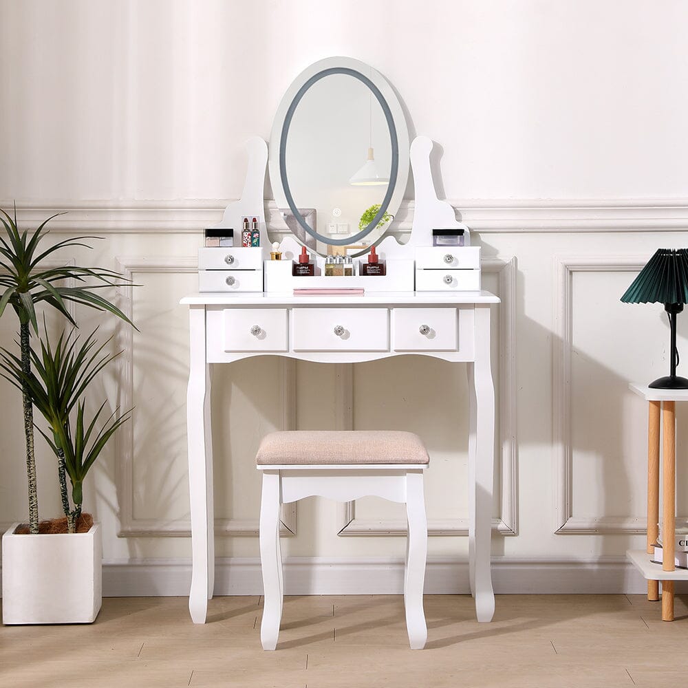 135cm H Makeup Vanity Desk Set with LED Lighting Dressing Tables Living and Home