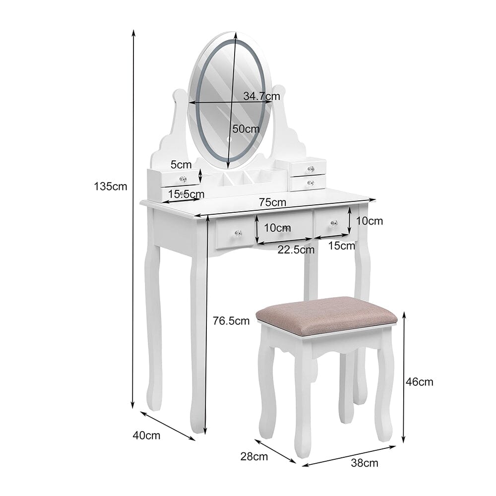 135cm H Makeup Vanity Desk Set with LED Lighting Dressing Tables Living and Home