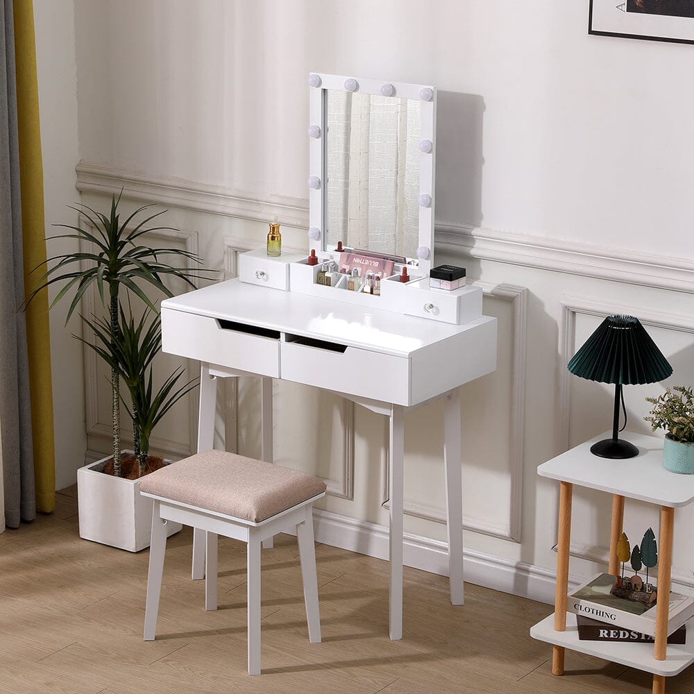 137cm H Modern Makeup Desk Set with Lighted Mirror and Stool Dressing Tables Living and Home