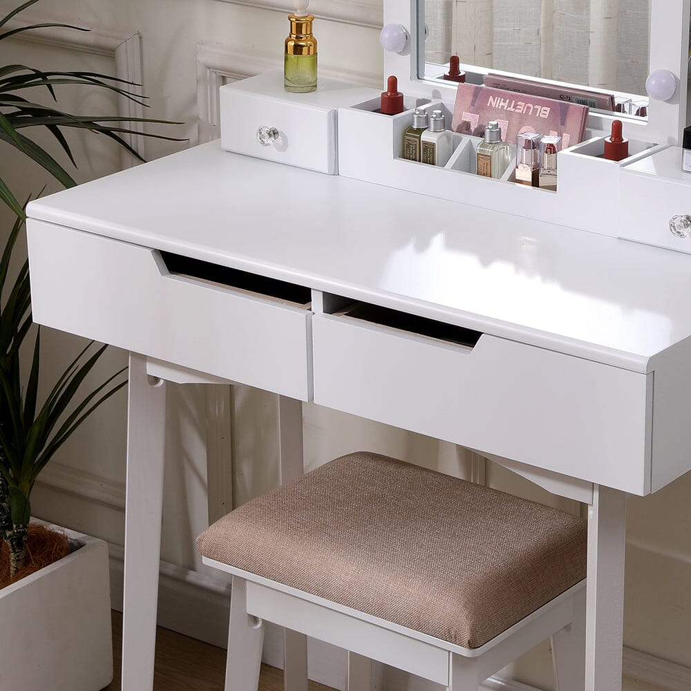 137cm H Modern Makeup Desk Set with Lighted Mirror and Stool Dressing Tables Living and Home