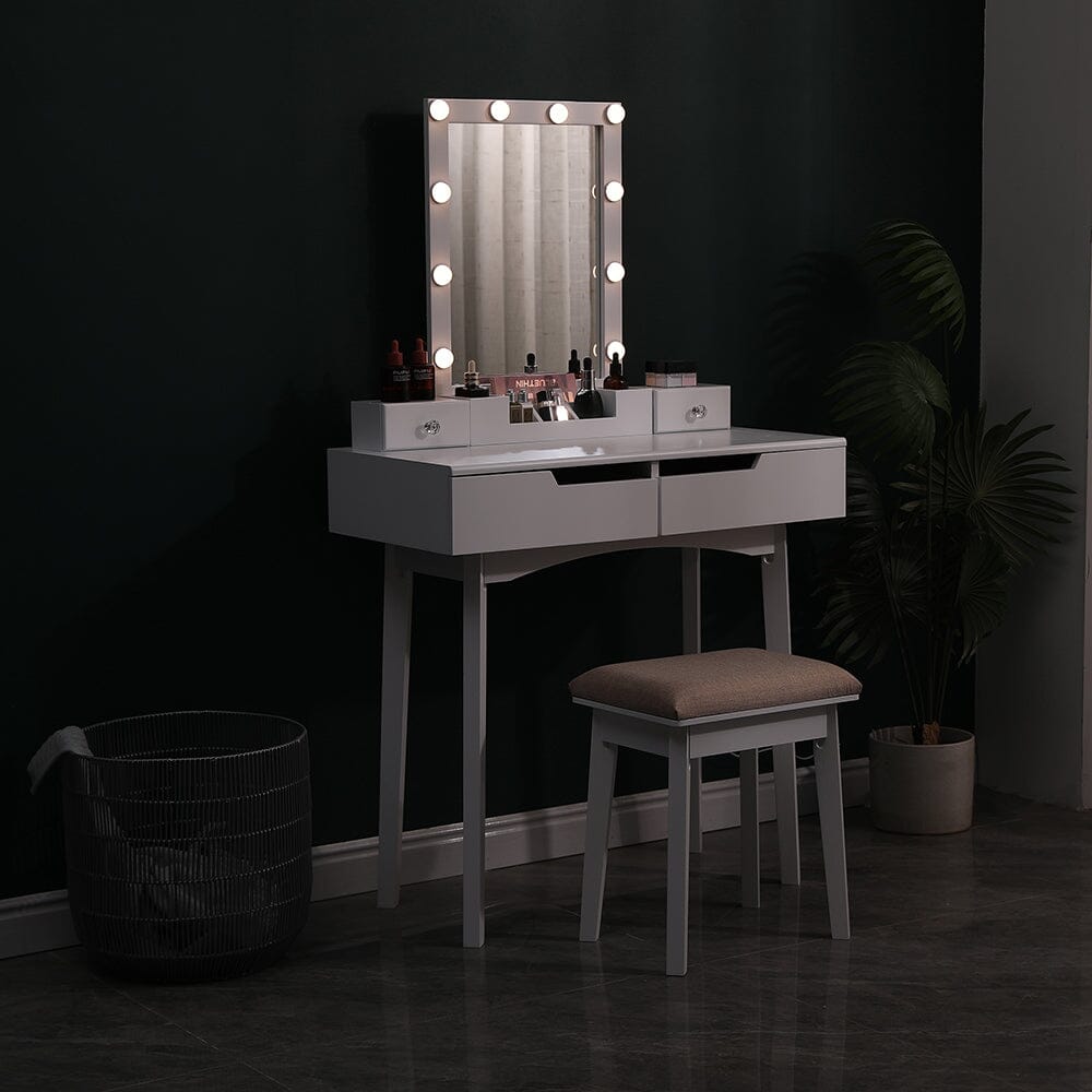 137cm H Modern Makeup Desk Set with Lighted Mirror and Stool Dressing Tables Living and Home