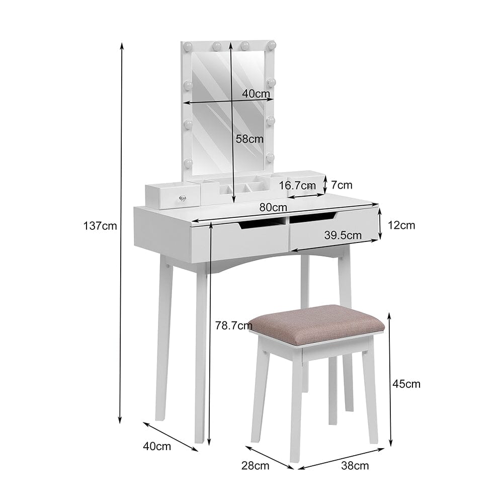 137cm H Modern Makeup Desk Set with Lighted Mirror and Stool Dressing Tables Living and Home