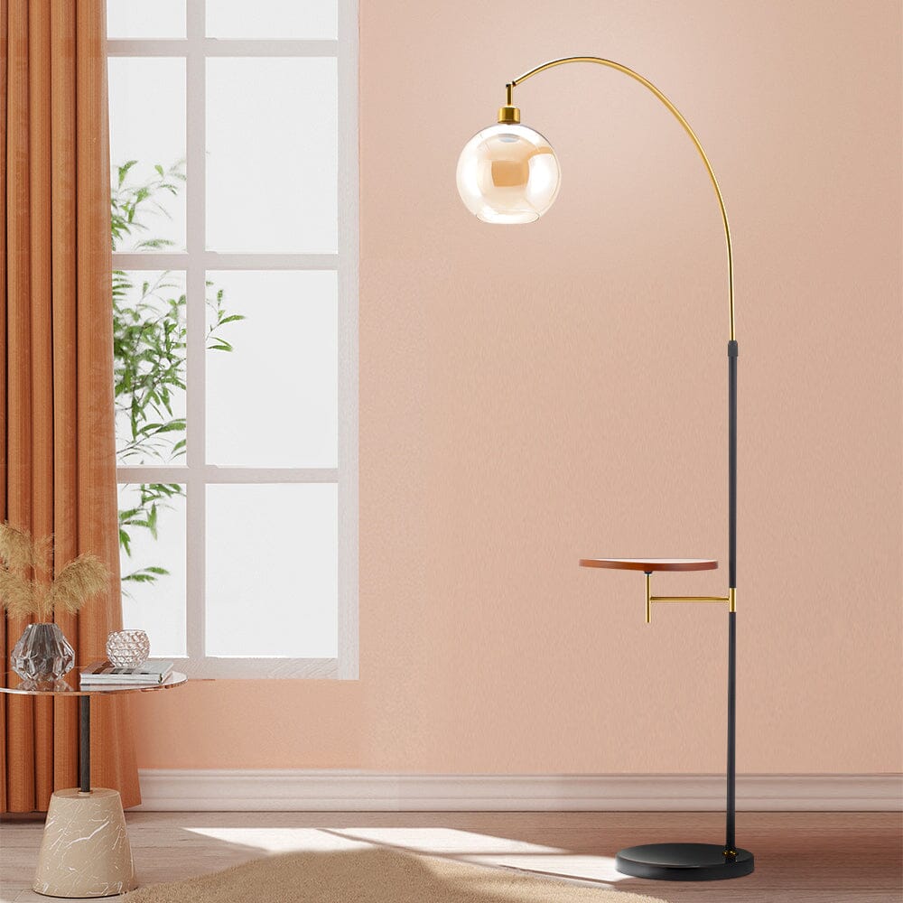 Modern Adjustable Arc Floor Lamp with Wood Tray Floor Lamps Living and Home